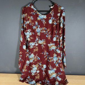 Forever 21 Contemporary Womens Burgundy Floral Pattern Dress/Long Shirt Size M